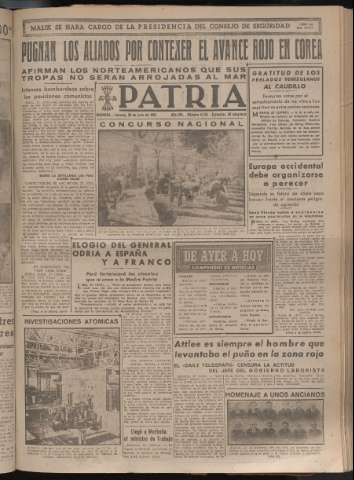 'Patria : diario de Falange Española Tradicionalista y de las J.O.N.S.' - Año XV Número 4735 - 1950 julio 28