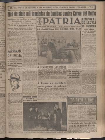 'Patria : diario de Falange Española Tradicionalista y de las J.O.N.S.' - Año XV Número 4750 - 1950 agosto 16