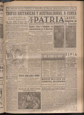 'Patria : diario de Falange Española Tradicionalista y de las J.O.N.S.' - Año XV Número 4755 - 1950 agosto 22