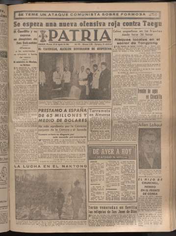 'Patria : diario de Falange Española Tradicionalista y de las J.O.N.S.' - Año XV Número 4758 - 1950 agosto 25