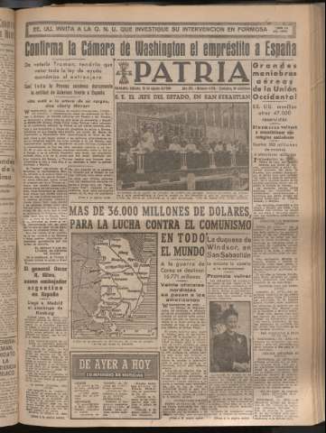 'Patria : diario de Falange Española Tradicionalista y de las J.O.N.S.' - Año XV Número 4759 - 1950 agosto 26