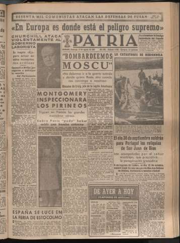 'Patria : diario de Falange Española Tradicionalista y de las J.O.N.S.' - Año XV Número 4760 - 1950 agosto 27