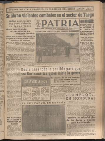 'Patria : diario de Falange Española Tradicionalista y de las J.O.N.S.' - Año XV Número 4776 - 1950 septiembre 15