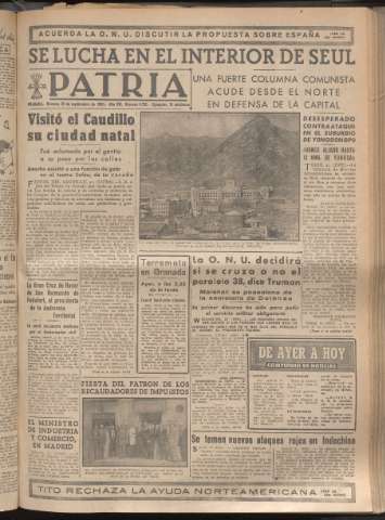 'Patria : diario de Falange Española Tradicionalista y de las J.O.N.S.' - Año XV Número 4782 - 1950 septiembre 22