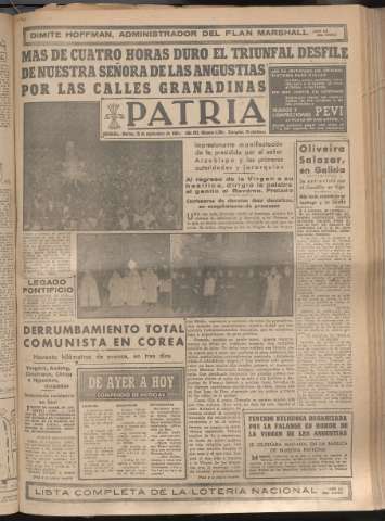 'Patria : diario de Falange Española Tradicionalista y de las J.O.N.S.' - Año XV Número 4785 - 1950 septiembre 26