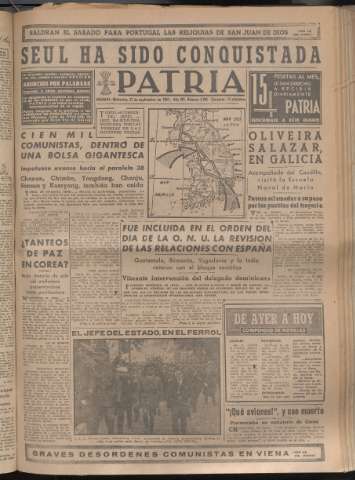 'Patria : diario de Falange Española Tradicionalista y de las J.O.N.S.' - Año XV Número 4786 - 1950 septiembre 27