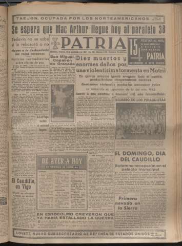 'Patria : diario de Falange Española Tradicionalista y de las J.O.N.S.' - Año XV Número 4788 - 1950 septiembre 29