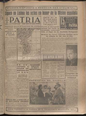 'Patria : diario de Falange Española Tradicionalista y de las J.O.N.S.' - Año XV Número 4794 - 1950 octubre 6