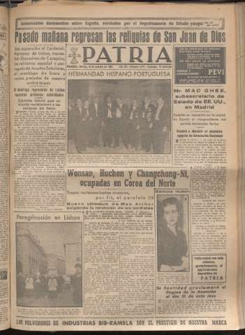 'Patria : diario de Falange Española Tradicionalista y de las J.O.N.S.' - Año XV Número 4797 - 1950 octubre 10