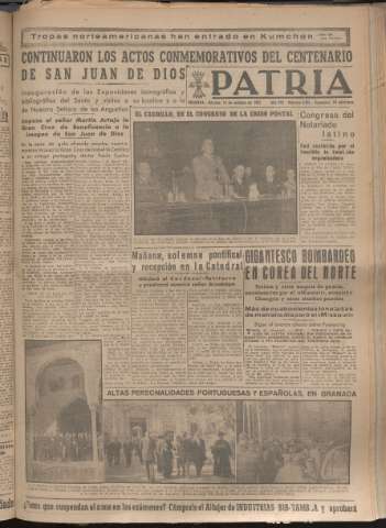'Patria : diario de Falange Española Tradicionalista y de las J.O.N.S.' - Año XV Número 4801 - 1950 octubre 14