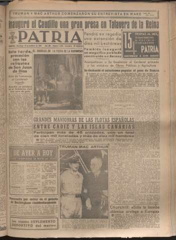 'Patria : diario de Falange Española Tradicionalista y de las J.O.N.S.' - Año XV Número 4802 - 1950 octubre 15