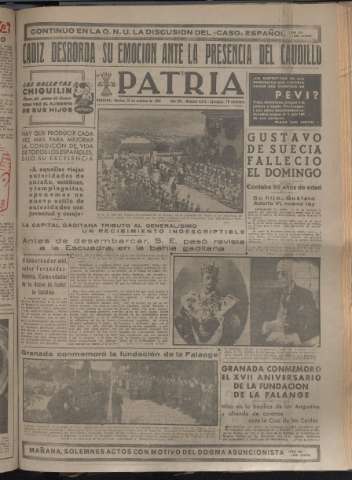'Patria : diario de Falange Española Tradicionalista y de las J.O.N.S.' - Año XV Número 4814 - 1950 octubre 31