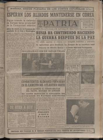 'Patria : diario de Falange Española Tradicionalista y de las J.O.N.S.' - Año XV Número 4849 - 1950 diciembre 13