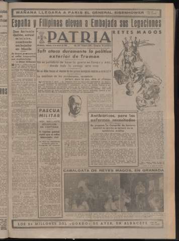 'Patria : diario de Falange Española Tradicionalista y de las J.O.N.S.' - Año XVI Número 4867 - 1951 enero 6
