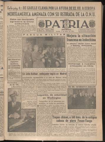 'Patria : diario de Falange Española Tradicionalista y de las J.O.N.S.' - Año XVI Número 4869 - 1951 enero 9