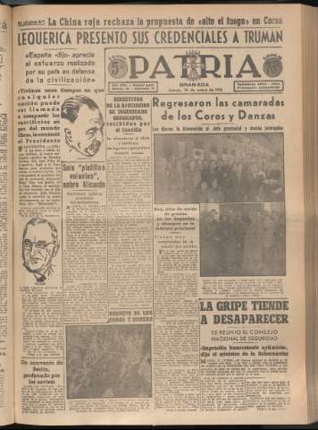 'Patria : diario de Falange Española Tradicionalista y de las J.O.N.S.' - Año XVI Número 4877 - 1951 enero 18
