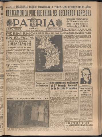 'Patria : diario de Falange Española Tradicionalista y de las J.O.N.S.' - Año XVI Número 4878 - 1951 enero 19