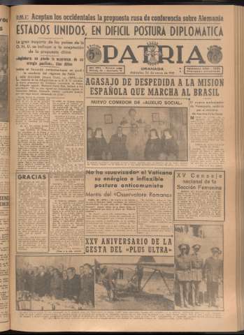'Patria : diario de Falange Española Tradicionalista y de las J.O.N.S.' - Año XVI Número 4882 - 1951 enero 24