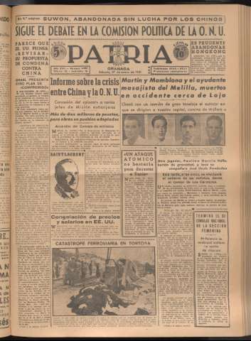 'Patria : diario de Falange Española Tradicionalista y de las J.O.N.S.' - Año XVI Número 4885 - 1951 enero 27