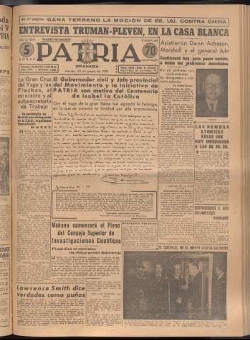 'Patria : diario de Falange Española Tradicionalista y de las J.O.N.S.' - Año XVI Número 4689 - 1951 enero 30