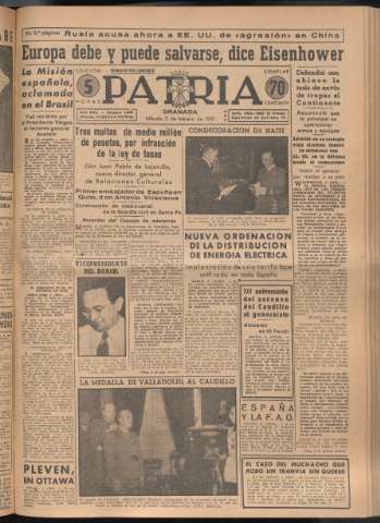 'Patria : diario de Falange Española Tradicionalista y de las J.O.N.S.' - Año XVI Número 4693 - 1951 febrero 3