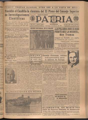 'Patria : diario de Falange Española Tradicionalista y de las J.O.N.S.' - Año XVI Número 4694 - 1951 febrero 4