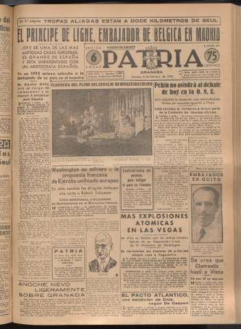 'Patria : diario de Falange Española Tradicionalista y de las J.O.N.S.' - Año XVI Número 4695 - 1951 febrero 6
