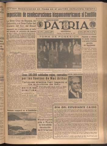 'Patria : diario de Falange Española Tradicionalista y de las J.O.N.S.' - Año XVI Número 4698 - 1951 febrero 9