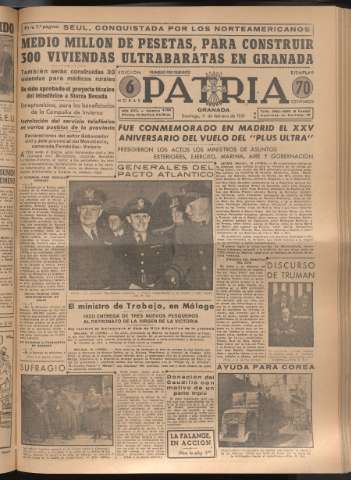 'Patria : diario de Falange Española Tradicionalista y de las J.O.N.S.' - Año XVI Número 4700 - 1951 febrero 11