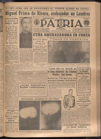 'Patria : diario de Falange Española Tradicionalista y de las J.O.N.S.' - Año XVI Número 4702 - 1951 febrero 14