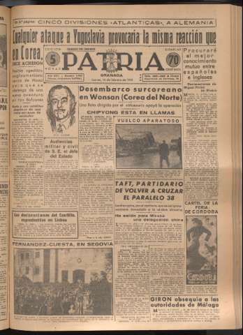 'Patria : diario de Falange Española Tradicionalista y de las J.O.N.S.' - Año XVI Número 4703 - 1951 febrero 15
