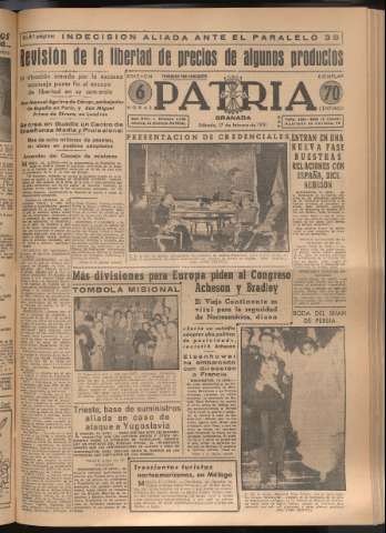 'Patria : diario de Falange Española Tradicionalista y de las J.O.N.S.' - Año XVI Número 4705 - 1951 febrero 17