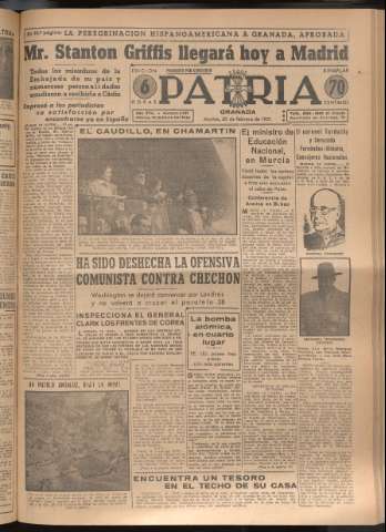 'Patria : diario de Falange Española Tradicionalista y de las J.O.N.S.' - Año XVI Número 4707 - 1951 febrero 20