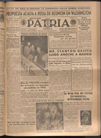 'Patria : diario de Falange Española Tradicionalista y de las J.O.N.S.' - Año XVI Número 4708 - 1951 febrero 21