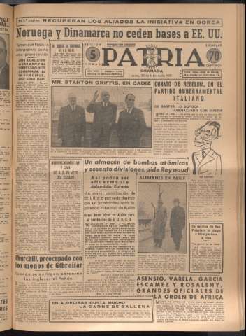'Patria : diario de Falange Española Tradicionalista y de las J.O.N.S.' - Año XVI Número 4709 - 1951 febrero 22