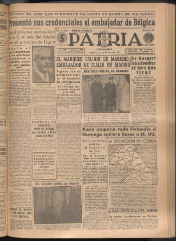 'Patria : diario de Falange Española Tradicionalista y de las J.O.N.S.' - Año XVI Número 4710 - 1951 febrero 23