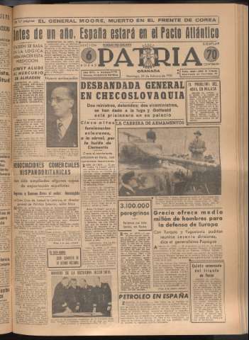 'Patria : diario de Falange Española Tradicionalista y de las J.O.N.S.' - Año XVI Número 4712 - 1951 febrero 25