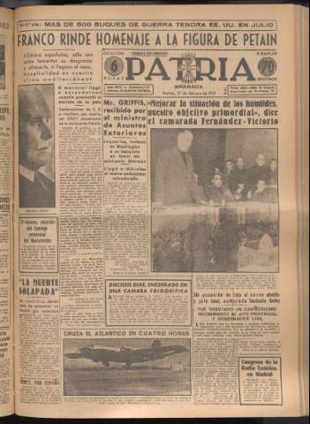 'Patria : diario de Falange Española Tradicionalista y de las J.O.N.S.' - Año XVI Número 4713 - 1951 febrero 27