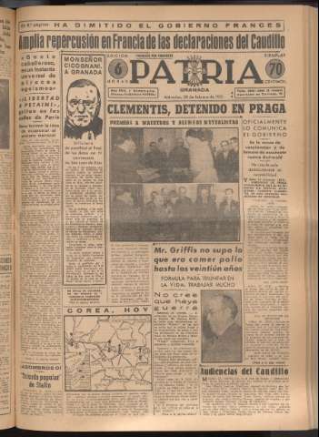 'Patria : diario de Falange Española Tradicionalista y de las J.O.N.S.' - Año XVI Número 4714 - 1951 febrero 28