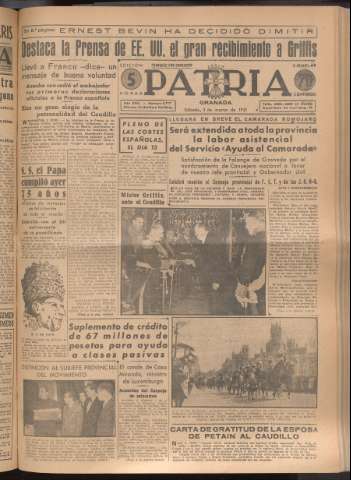 'Patria : diario de Falange Española Tradicionalista y de las J.O.N.S.' - Año XVI Número 4717 - 1951 marzo 3