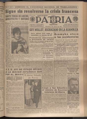 'Patria : diario de Falange Española Tradicionalista y de las J.O.N.S.' - Año XVI Número 4720 - 1951 marzo 7