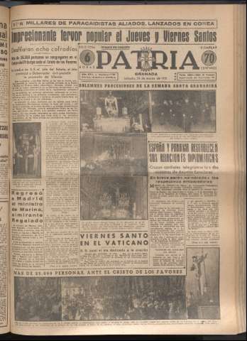 'Patria : diario de Falange Española Tradicionalista y de las J.O.N.S.' - Año XVI Número 4734 - 1951 marzo 24