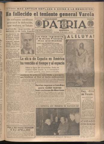 'Patria : diario de Falange Española Tradicionalista y de las J.O.N.S.' - Año XVI Número 4735 - 1951 marzo 25