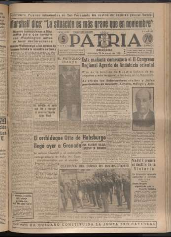 'Patria : diario de Falange Española Tradicionalista y de las J.O.N.S.' - Año XVI Número 4737 - 1951 marzo 28