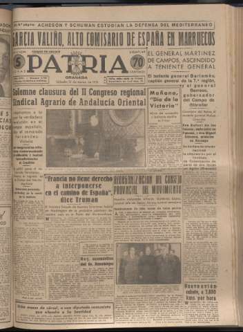 'Patria : diario de Falange Española Tradicionalista y de las J.O.N.S.' - Año XVI Número 4740 - 1951 marzo 31