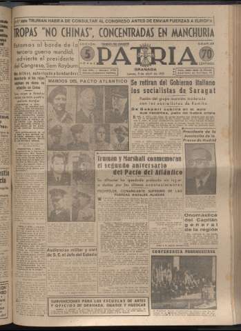 'Patria : diario de Falange Española Tradicionalista y de las J.O.N.S.' - Año XVI Número 4744 - 1951 abril 5