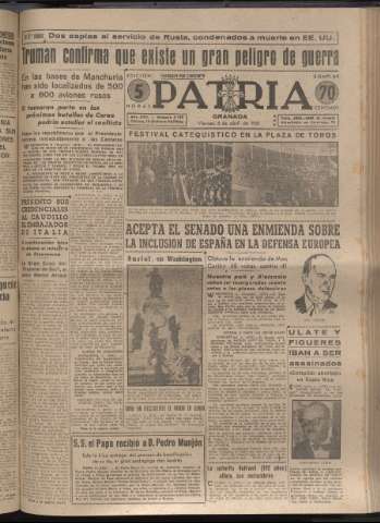 'Patria : diario de Falange Española Tradicionalista y de las J.O.N.S.' - Año XVI Número 4745 - 1951 abril 6