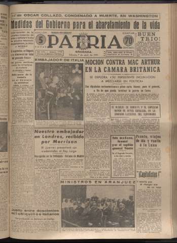 'Patria : diario de Falange Española Tradicionalista y de las J.O.N.S.' - Año XVI Número 4746 - 1951 abril 7