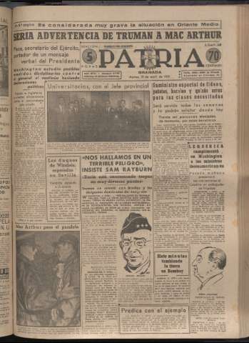 'Patria : diario de Falange Española Tradicionalista y de las J.O.N.S.' - Año XVI Número 4748 - 1951 abril 10