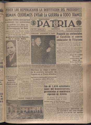 'Patria : diario de Falange Española Tradicionalista y de las J.O.N.S.' - Año XVI Número 4751 - 1951 abril 13